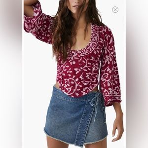 Free People On the Block Bell Sleeves Top Scoop Neck